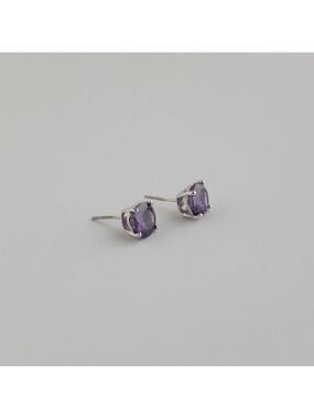 925 Sterling Silver Round Cut Purple Cubic Zirconia 6mm CZ Stud Earrings